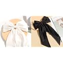 GRACIOUS MARTSilky Satin Hair Barrettes Women Bow Slides Metal Clips French Barrette Long Tail Soft Plain Hairpin Holding Hair Accessories (BLACK + WHITE)