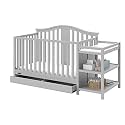 Graco Solano 4-in-1 Convertible Crib and Changer with Drawer (Pebble Gray) – Crib and Changing -Table Combo with Drawer, Includes Changing Pad, Converts to Toddler Bed, Daybed and Full-Size Bed