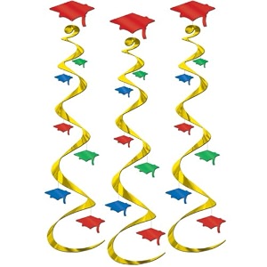 grad cap whirls multi-color 3pkg
