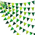 Gradient Green Party Decorations Metallic Fabric Ombre Green Triangle Pennant Banner Flag Bunting for Graduation Birthday Retirement Wedding Bachelorette Spring Summer St Patrick's Day Party Supplies
