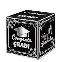 Graduation Card Box 2026 Graduation Party Decorations Congrats Grad Card Boxes Holder for Graduation Gift Graduation Party Favors Decor Party Supplies - Black silver