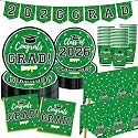 Graduation Decorations 2026 Disposable Green Graduation Tableware Kit for 50 Guests Plates Napkins Cups Tablecloth Hanging Graduation Party Decorations 2026