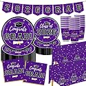 Graduation Decorations 2026 Disposable Purple Graduation Tableware Kit for 50 Guests Plates Napkins Cups Tablecloth Hanging Graduation Party Decorations 2026