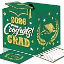Graduation Wish Cards with Green and Gold Card Holder Box - 36PCS Class Of 2026 Graduation Advice Cards and 2026 Congrats Grad Card Box for Party Supplies Decoration