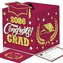 Graduation Wish Cards with Maroon Card Holder Box - 36PCS Class Of 2026 Advice Cards and 2026 Congrats Grad Card Box for Graduation Party Supplies Decoration Maroon