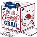Graduation Wish Cards with Red Blue White Card Holder Box - 36PCS Class Of 2026 Advice Cards and 2026 Congrats Grad Card Box for Graduation Party Supplies Decoration