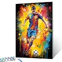 Graffiti Sportsman/Athletes Paint by Numbers Kits with Brushes, Palying Football Acrylic Oil Painting for Adults Kids Doodle Pictures Extreme Sports Arts Craft Boy Room Office Decor Gift (DIY Frame)