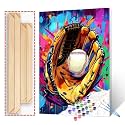 Graffitic Baseball Glover Paint by Numbers for Adults Beginner Palying Baseball DIY Paintworks Acrylic Paint Canvas Men Cave Decor Extreme Sports Painting Kits Art 16x20 Inch Ball Gift（DIY Frame)