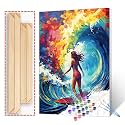 Graffitic Surfing Sports Paint by Numbers Kits with Brushes,Young Girl in Bikini Acrylic Oil Painting for Adults Kids Street Art Surfer Pictures Arts Craft Men Cave Office Decor Gift (DIY Frame)