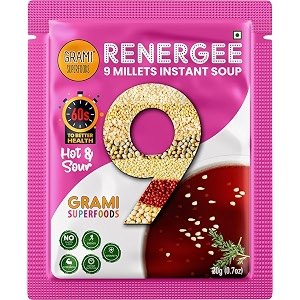 grami superfoods renergee 9 millets instant pumpkin soup  gluten-free  healthy instant millet soup powder  perfect for kids and adults  no corn starch  no preservative  no msg  low gi  nutrient-rich  high fiber  instant energy booster  weight loss management  diabetic friendly  vegetable soup - pack of 12 240g 