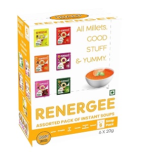 grami superfoods renergee 9 millets instant assorted soup  each pack contains hot amp sour tomato lemon spinach beetroot and pumpkin  gluten-free  healthy instant millet soup powder  perfect for kids and adults  no corn starch  no preservative  no msg  low gi  nutrient-rich  high fiber  instant energy booster  weight loss management  diabetic friendly  vegetable soup - pack of 6  120g 