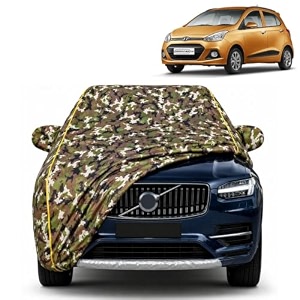 grand i10 100 waterproof car cover  dustproof sun protection cover  soft cotton lining  triple stitched  mirror pocket  antenna pocket  all weather body cover army