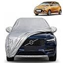 Grand I10 100% Waterproof Car Cover | Dustproof Sun Protection Cover | Soft Cotton Lining | Triple Stitched | Mirror Pocket | Antenna Pocket | All Weather Body Cover (Silver with Yellow Piping)