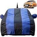 Grand I10 Dustproof Car Cover with Mirror & Antenna Pockets, Royal Blue Stripes, Taffeta Polyster,Triple Stitched, Compatible with Hyundai Grand I10 Car Cover (2013 to 2019), Car Accessories