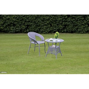 grand living 2-piece outdoor bistro set wicker patio chair and round table with glass top weather-resistant for terrace lawnamp balcony grey chair amp table