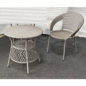 grand living 2-piece outdoor bistro set wicker patio chair and round table with weaving top weather-resistant for terrace lawnamp balcony duble colour chair amp table