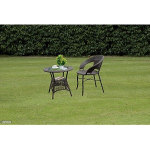 grand living 2-piece outdoor bistro set wicker patio chair and round table with glass top weather-resistant for terrace lawnamp balcony brown chair amp table