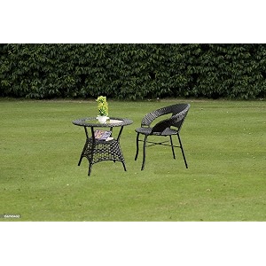 grand living 2-piece outdoor bistro set wicker patio chair and round table with glass top weather-resistant for terrace lawnamp balcony black chair amp table