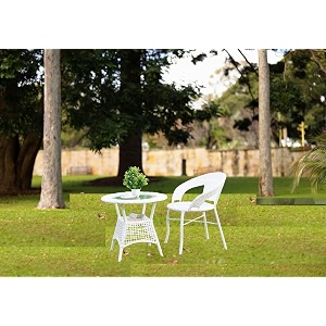 grand living 2-piece outdoor bistro set wicker patio chair and round table with glass top weather-resistant for terrace lawnamp balcony white chair amp table