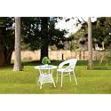 Grand Living 2-Piece Outdoor Bistro Set, Wicker Patio Chair and Round Table with Glass Top Weather-Resistant for Terrace, Lawn,&amp; Balcony (White, Chair &amp; Table)