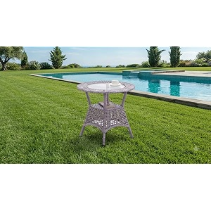 grand living outdoor wicker patio garden table glass top and storage shelf weather-resistant for terrace lawnamp balcony grey