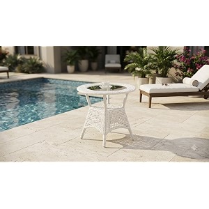 grand living outdoor wicker patio garden table glass top and storage shelf weather-resistant for terrace lawnamp balcony white