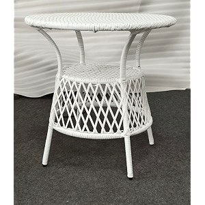 grand living outdoor wicker patio garden table weaving top and storage shelf weather-resistant for terrace lawnamp balcony white table