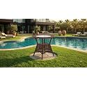 Grand Living Outdoor Wicker Patio Garden Table Glass Top and Storage Shelf, Weather-Resistant for Terrace, Lawn,&amp; Balcony (Brown)