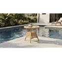 Grand Living Outdoor Wicker Patio Garden Table Glass Top and Storage Shelf, Weather-Resistant for Terrace, Lawn,&amp; Balcony (Beige, Table)