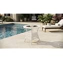 Grand Living Outdoor Wicker Patio Garden Table Glass Top and Storage Shelf, Weather-Resistant for Terrace, Lawn,&amp; Balcony (White)