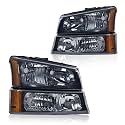 GRAND ORANGE 4 Piece Headlight Assembly kit Compatible with Chevy Silverado 1500 2500 3500 1500HD 2500HD 2003-2006/ Avalanche 2003-2007 Chrome Housing Bumper Lamps