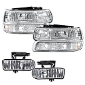 GRAND ORANGE 4Pcs Headlights 2Pcs Fog Lights Amber Reflector Compatible with Chevy 1999-2002 Silverado 1500 2500/2000-2006 Suburban Headlamps Tahoe Pickup Truck