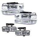 GRAND ORANGE 4Pcs Headlights 2Pcs Fog Lights Combo Compatible with Chevy 1999-2002 Silverado 1500 2500 2000-2006 Suburban Headlights Tahoe Pickup Truck