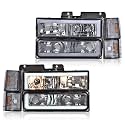 GRAND ORANGE LED Headlights Assembly Bumper Lamp W/Bulbs Compatible with 1994-1999 Chevy GMC C/K Fit 1994-1999 Chevy Suburban C/K Fit 1995-1999 Chevy Tahoe Smoke Lens Chrome Housing Amber Reflector