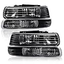 GRAND ORANGE Front Headlight Assembly+ Bumper Lights Lamps Compatible with Chevy Silverado 1999-2002/Tahoe Suburban 2000-2006 Chrome Housing Clear lens Corner 4pcs