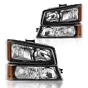 GRAND ORANGE Headlight Assembly Compatible with Chevy Silverado 1500 2500 3500 1500HD 2500HD 2003-2006/ Avalanche 2003-2007 Clear lens Black Housing Bumper Lamps
