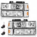 GRAND ORANGE Headlight Assembly Compatible with GMC Sierra C/K Yukon 1500 2500 1994 1995 1996 1997 1998 Fit Chevy C/K C10 Suburban Chrome Bumper Lights+Headlights+Signal Corner Lights Lamps 8 pcs