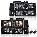 GRAND ORANGE Headlights Assembly, Compatible with GMC Sierra C/K Yukon 1500 2500 1994 1995 1996 1997 1998 Fit Chevy C/K C10 Suburban Corner Lamp（Smoky lens Black Housing Amber Reflector）