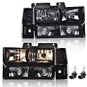GRAND ORANGE Headlights Assembly, Compatible with GMC Sierra C/K Yukon 1500 2500 1994 1995 1996 1997 1998 Fit Chevy C/K C10 Suburban Corner Lamp（Smoky lens Black Housing Clear Reflector）