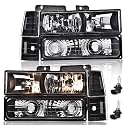 GRAND ORANGE Headlights Assembly, Compatible with GMC Sierra C/K Yukon 1500 2500 1994 1995 1996 1997 1998 Fit Chevy C/K C10 Suburban Corner Lamp（Clear lens Black Housing Clear Reflector）