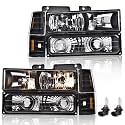 GRAND ORANGE Headlights Assembly, Compatible with GMC Sierra C/K Yukon 1500 2500 1994 1995 1996 1997 1998 Fit Chevy C/K C10 Suburban Corner HeadLamp（Clear lens Black Housing Amber Reflector）
