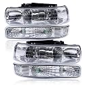 GRAND ORANGE Headlights Assembly w/o Buib Compatible with Chevy Silverado 1500 2500 1999-2002, Fit Chevy Suburban Tahoe 2000-2006 Left & Right Headlamps, Clear Lens Chrome Housing Clear Reflector