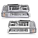 GRAND ORANGE LED DRL Headlights Assembly Compatible with Chevy Silverado 1500 2500 1999-2002, Fit Chevy Suburban Tahoe 2000-2006 Left &amp; Right Headlamps, Clear Lens Chrome Housing Amber Reflector