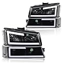 GRAND ORANGE LED DRL Headlights Assembly Compatible with Chevy Avalanche/Silverado 1500 2500 2003-2006 Headlamps, Clear Lens Black Housing Clear Reflector