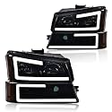 GRAND ORANGE LED DRL Headlights Assembly Compatible with Chevy Avalanche/Silverado 1500 2500 2003-2006 Headlamps, Smoky Lens Black Housing Amber Reflector