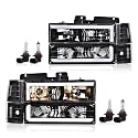 GRAND ORANGE LED Headlight Assembly Bumper Lamp w/Bulb Compatible with 1994-1999 Chevy GMC C/K Fit 1994-1999 Chevy Suburban C/K Fit 1995-1999 Chevy Tahoe Clear Lens Black Housing Clear Reflector
