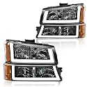 GRAND ORANGE LED Headlight Assembly, Compatible with 03-06 Chevy Silverado 1500 2500 3500 HD Model/Fit 03-06 Avalanche 1500 2500(Fit No Cladding only) Clear Lens Chrome Housing Amber Corner