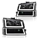 GRAND ORANGE LED Headlights Assembly Compatible with Chevy Silverado/Avalanche 1500 2500 2003-2006 Left &amp; Right Headlamps, Clear Lens Black Housing Clear Reflector, faros delanteros