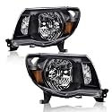 GRAND ORANGE Pair Headlights Assembly Compatible with Toyota Tacoma 2005 2006 2007 2008 2009 2010 2011 Bumper Headlamp Clear Lens Chrome Housing Amber Reflector 8111004163