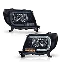 GRAND ORANGE Pair LED DRL Headlights Assembly W/o Bulbs Compatible with 2005-2011 Toyota Tacoma Smoke Lens Black Housing Clear Reflector Driver &amp; Passenger Side 2PCS